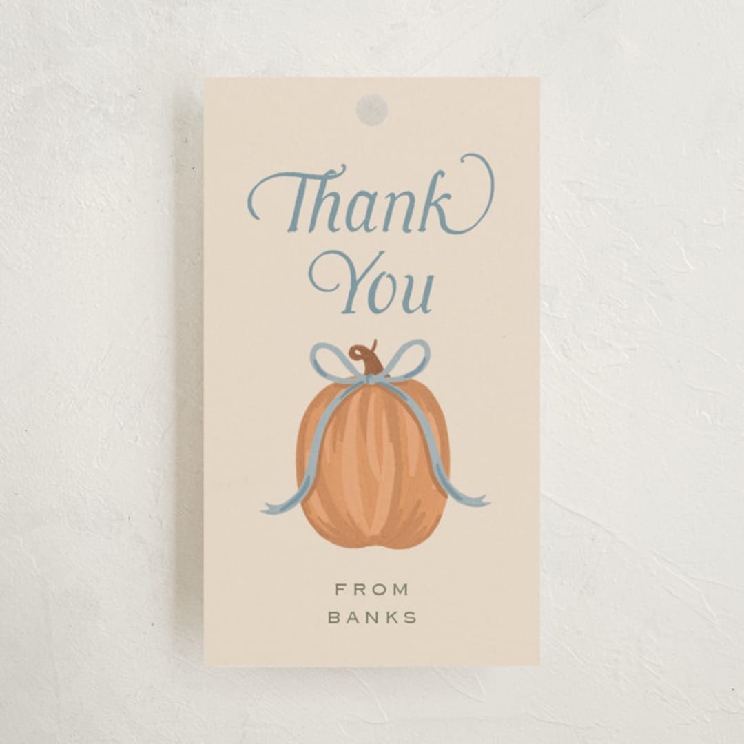 "Pumpkins + Bows" - Children's Birthday Party Favor Tags in Cornflower by Laura Hankins - Front