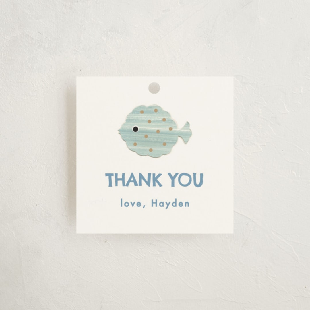 "Birthday Fish" - Children's Birthday Party Favor Tags in Sand by Sarah Knight - Front