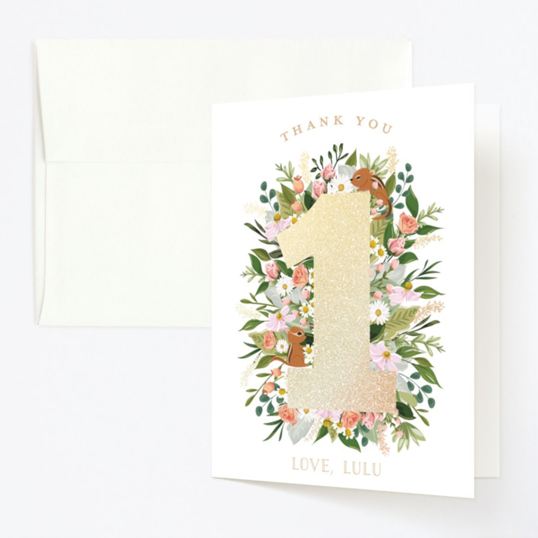 "She's A Wild One" - Children's Birthday Party Thank You Cards in Blush by Susan Moyal - Front