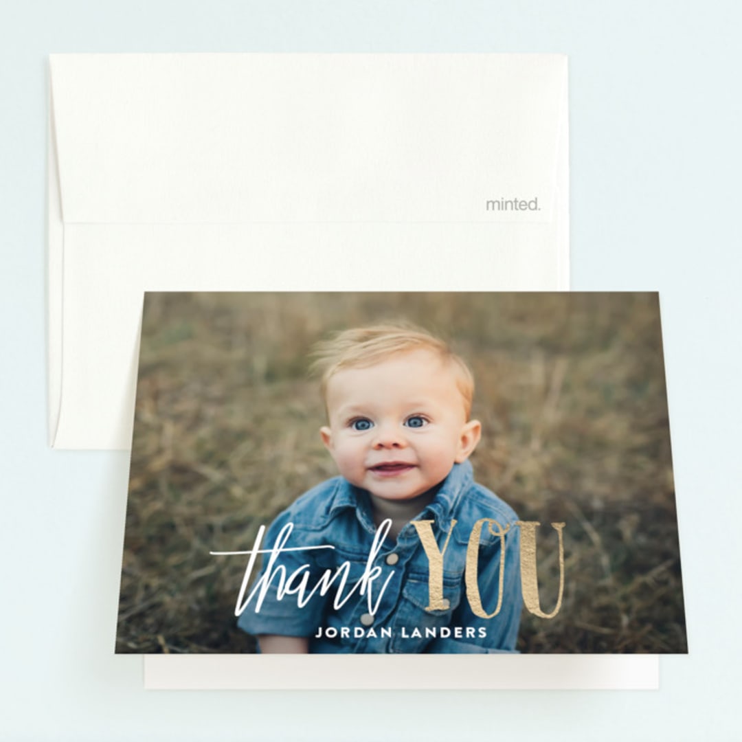 "It's Party Time!" - Children's Birthday Party Thank You Cards in Gold by Chasity Smith - Front
