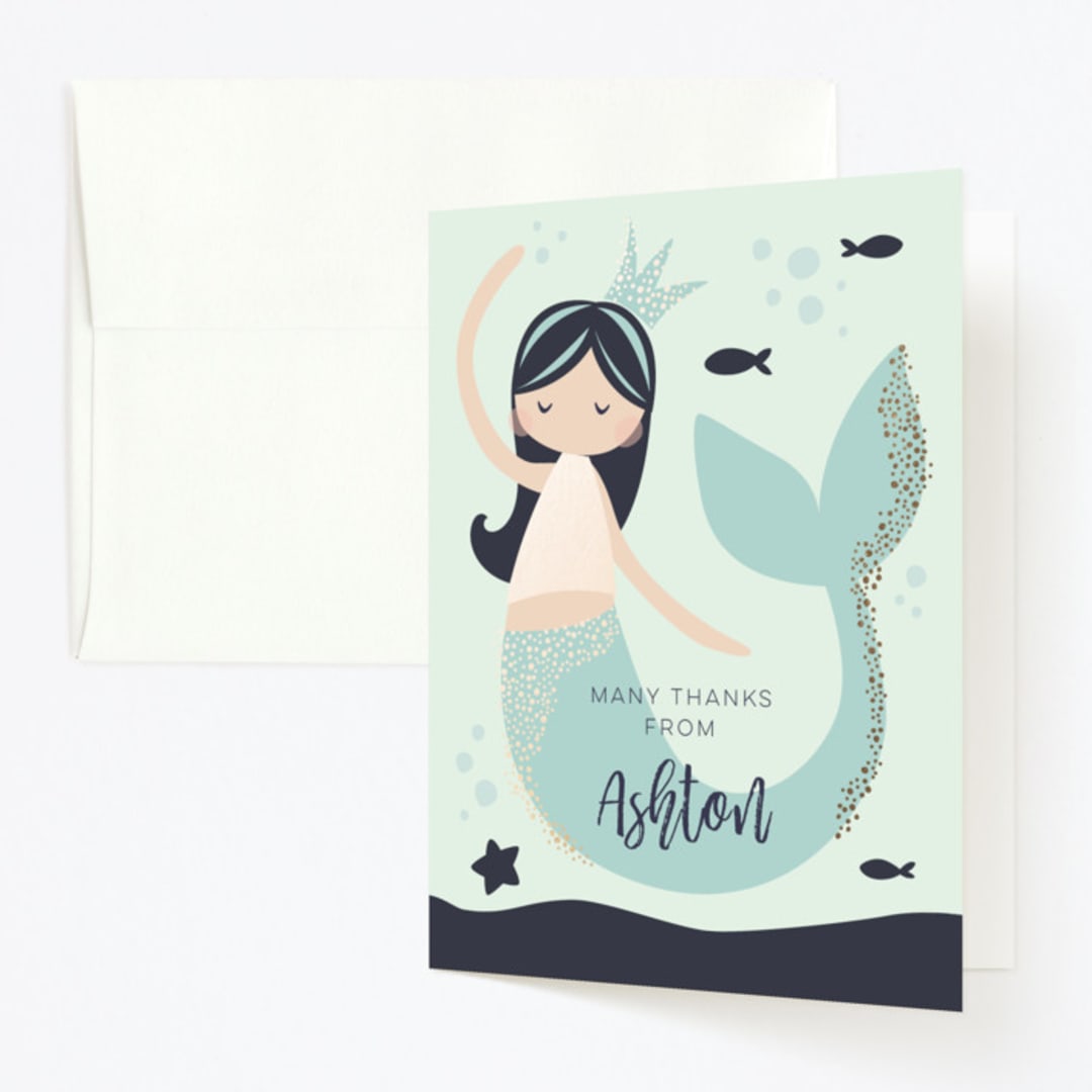 "glitter mermaid" - Children's Birthday Party Thank You Cards in Deep Sea by peetie design - Front
