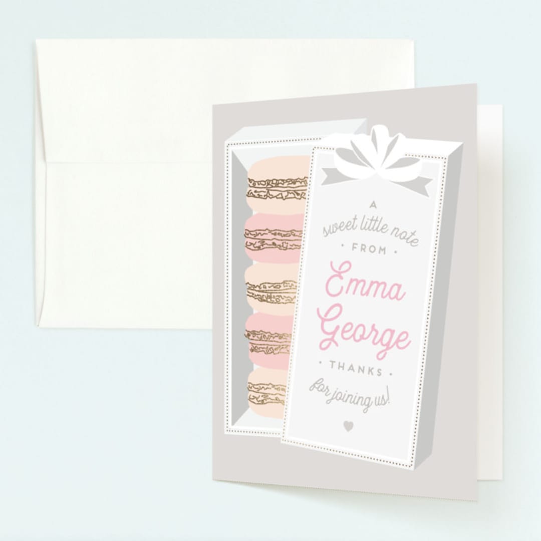 "Macaron Parlor" - Children's Birthday Party Thank You Cards in Mist by Jennifer Lew - Front