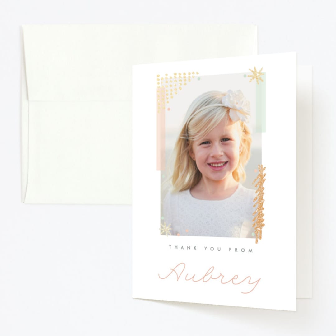 "Glitter & Glam" - Children's Birthday Party Thank You Cards in Glittery Gold by Oma N. Ramkhelawan - Front
