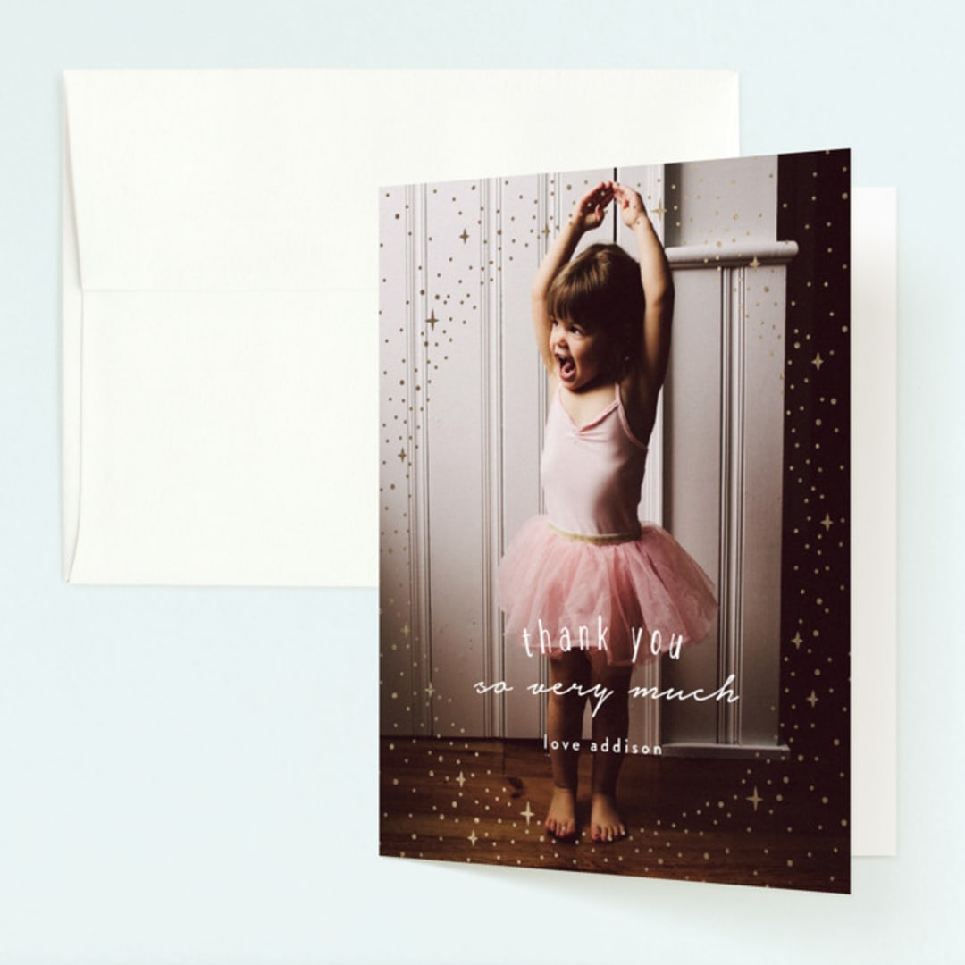 "pixie" - Children's Birthday Party Thank You Cards in Gold by Angela Garrick - Front