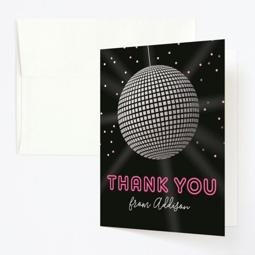 "Dance Party" - Children's Birthday Party Thank You Cards in Raspberry by Kelly Nasuta - Front