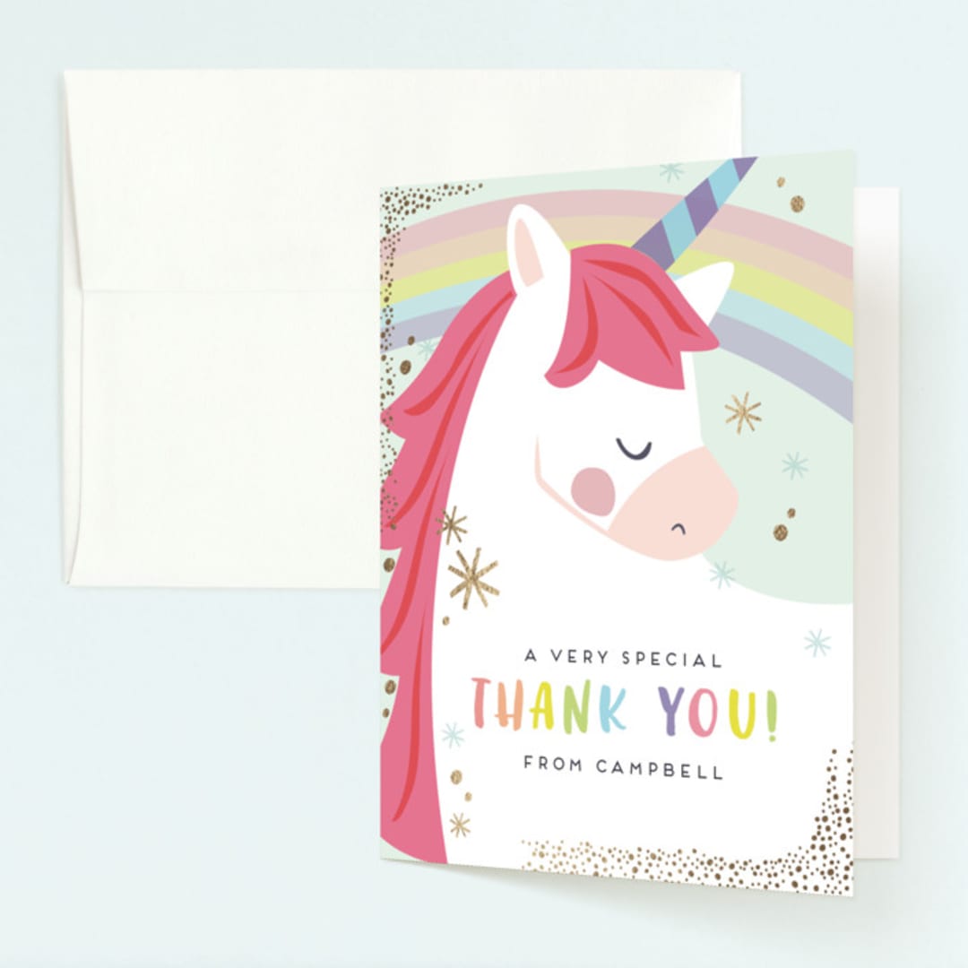 "unicorno" - Children's Birthday Party Thank You Cards in Bubblegum by peetie design - Front