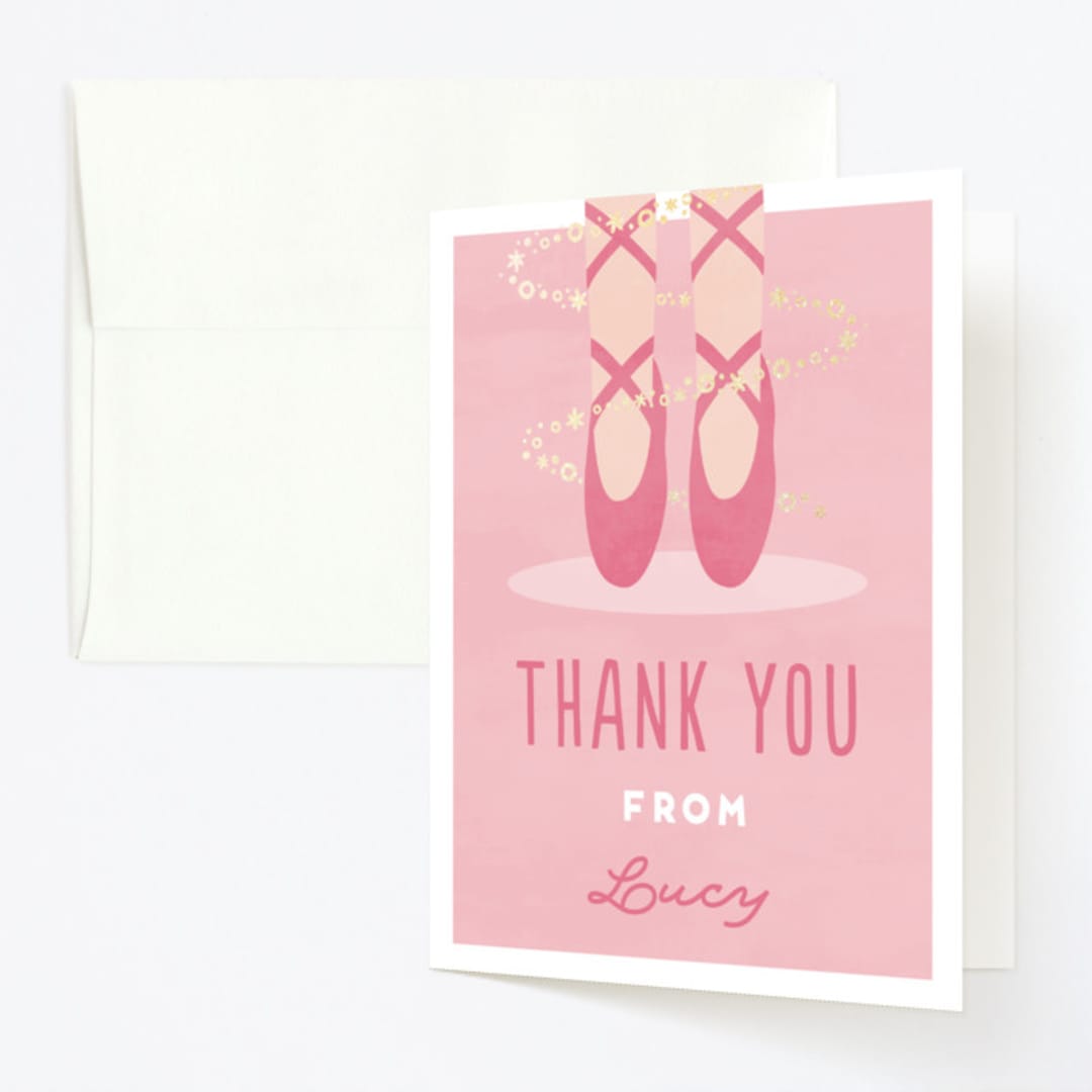 "Let's Plie" - Children's Birthday Party Thank You Cards in Bubblegum by Jen Banks - Front