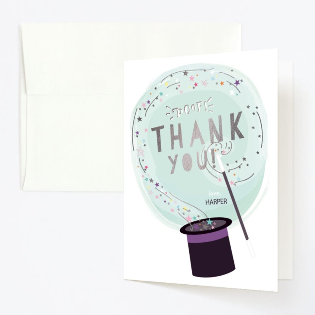 "PoOf!" - Children's Birthday Party Thank You Cards in Plum by Itsy Belle Studio - Front