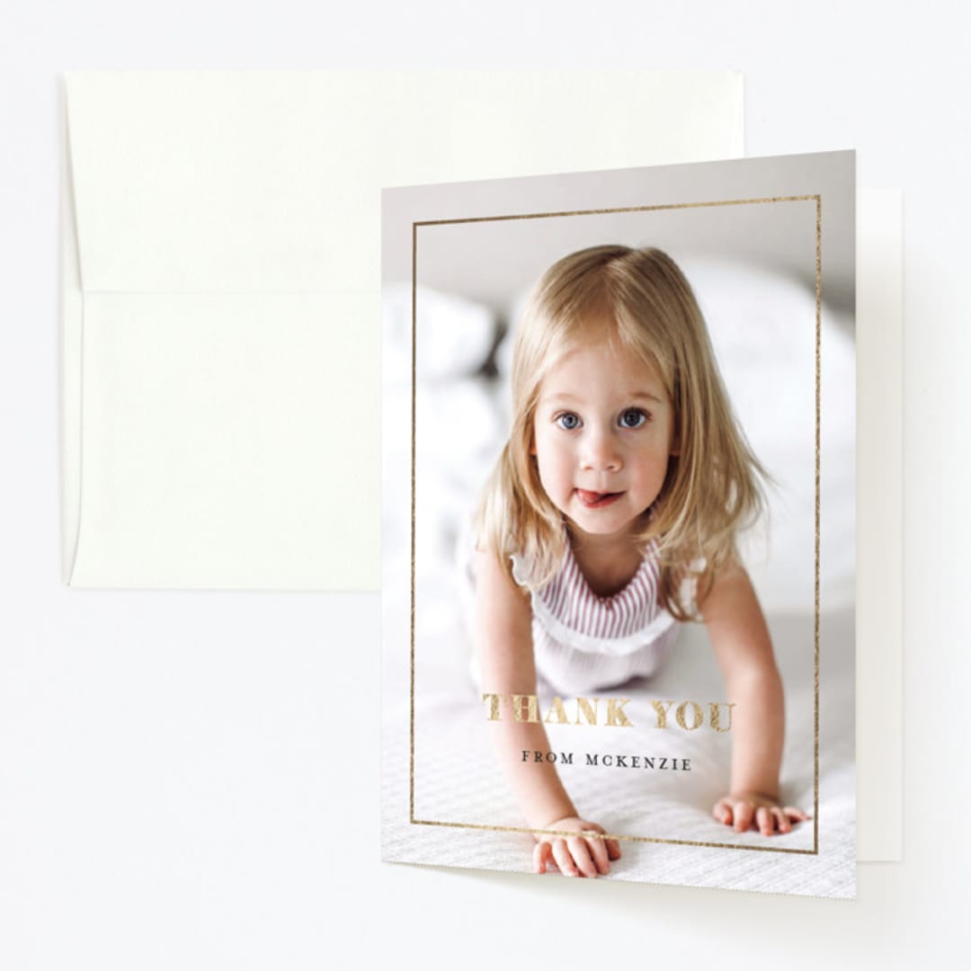 "Turning One" - Children's Birthday Party Thank You Cards in Ebony by Kasia Labocki - Front