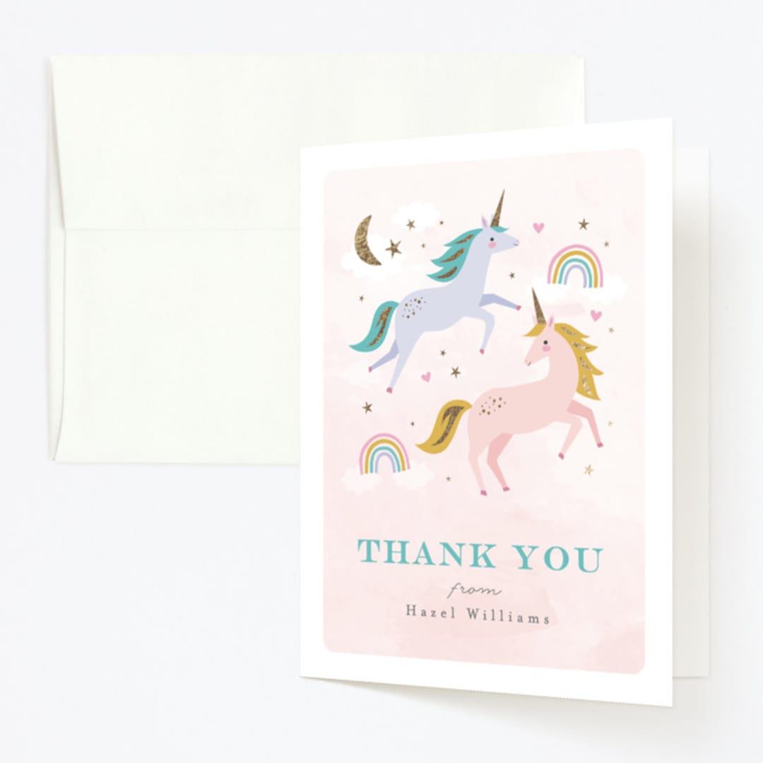 "magical unicorns" - Children's Birthday Party Thank You Cards in Cotton Candy by Karidy Walker - Front