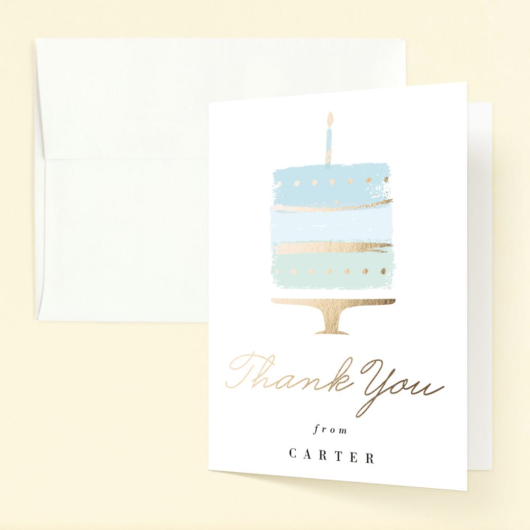 "Brushed Cake" - Children's Birthday Party Thank You Cards in Sky by Oma N. Ramkhelawan - Front
