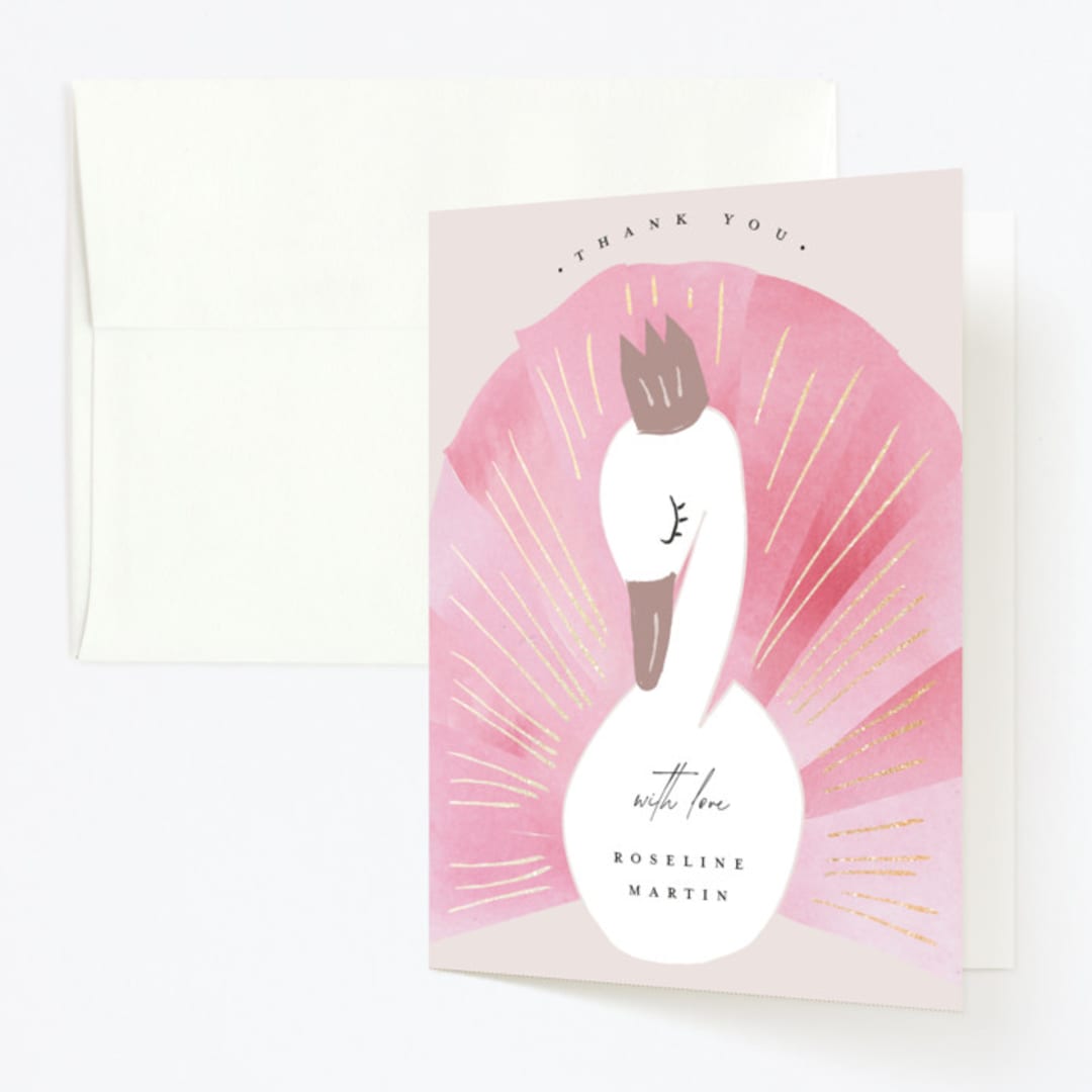 "Our Swan Princess" - Children's Birthday Party Thank You Cards in Candy by Kanika Mathur - Front