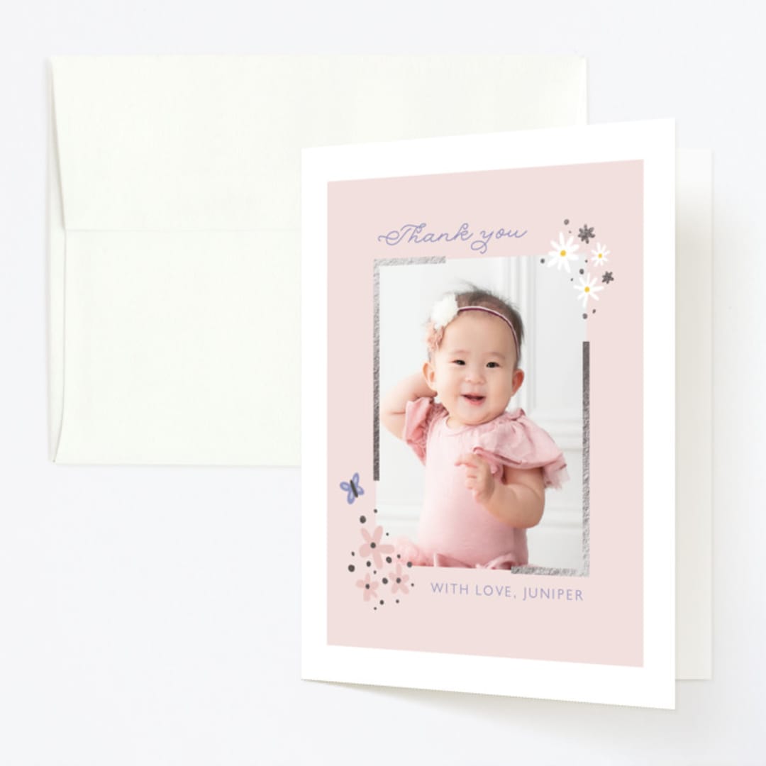 "Garden" - Children's Birthday Party Thank You Cards in Wisteria by Hudson meet Rose - Front