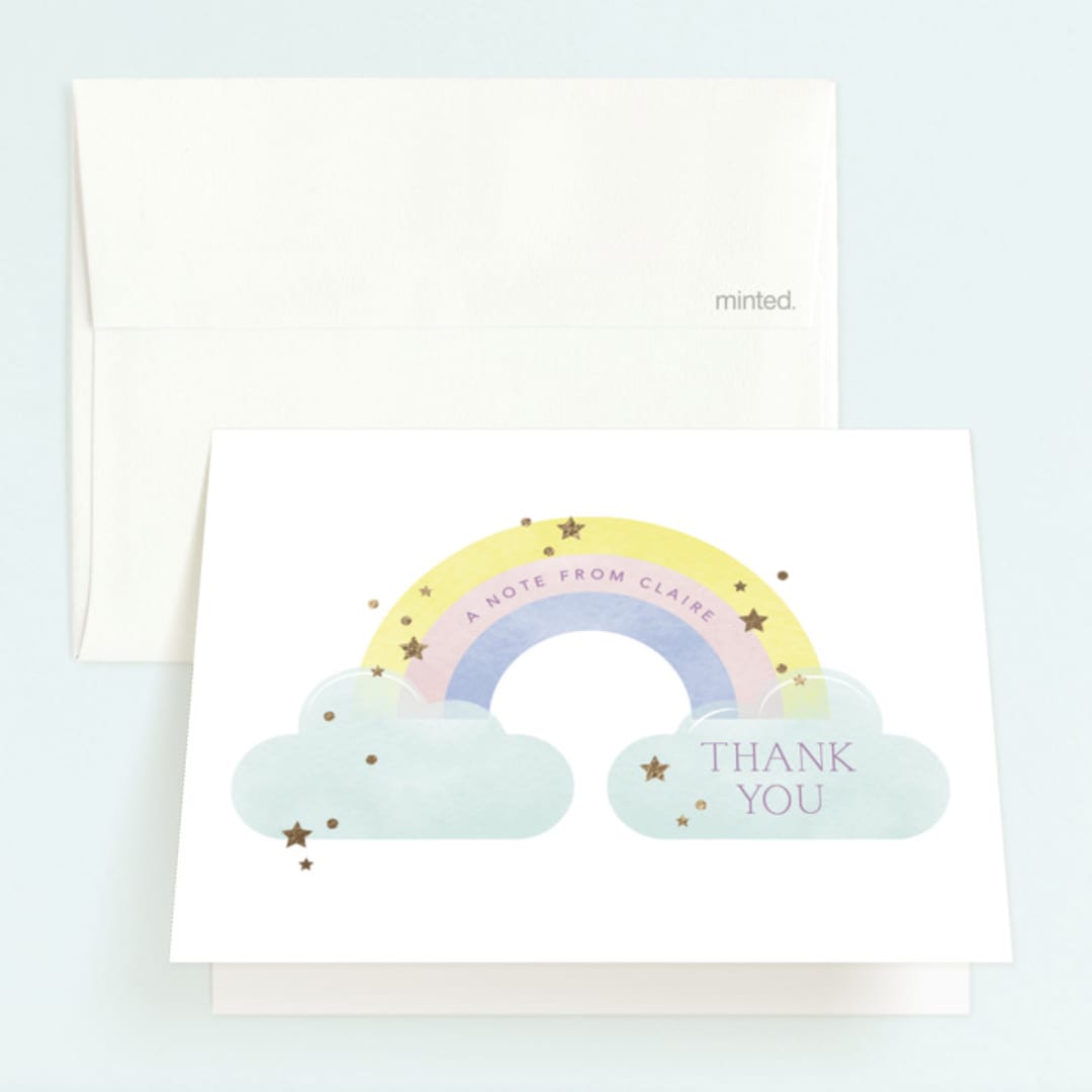 "In the Clouds" - Children's Birthday Party Thank You Cards in Marshmallow by Robert and Stella - Front