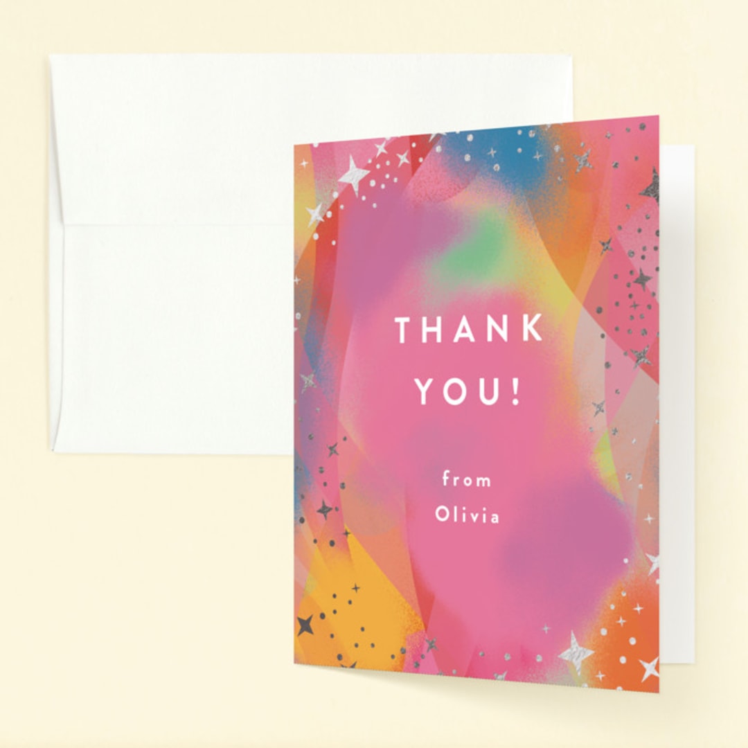 "Galaxy Rainbow" - Children's Birthday Party Thank You Cards in Candy by Katie Zimpel - Front