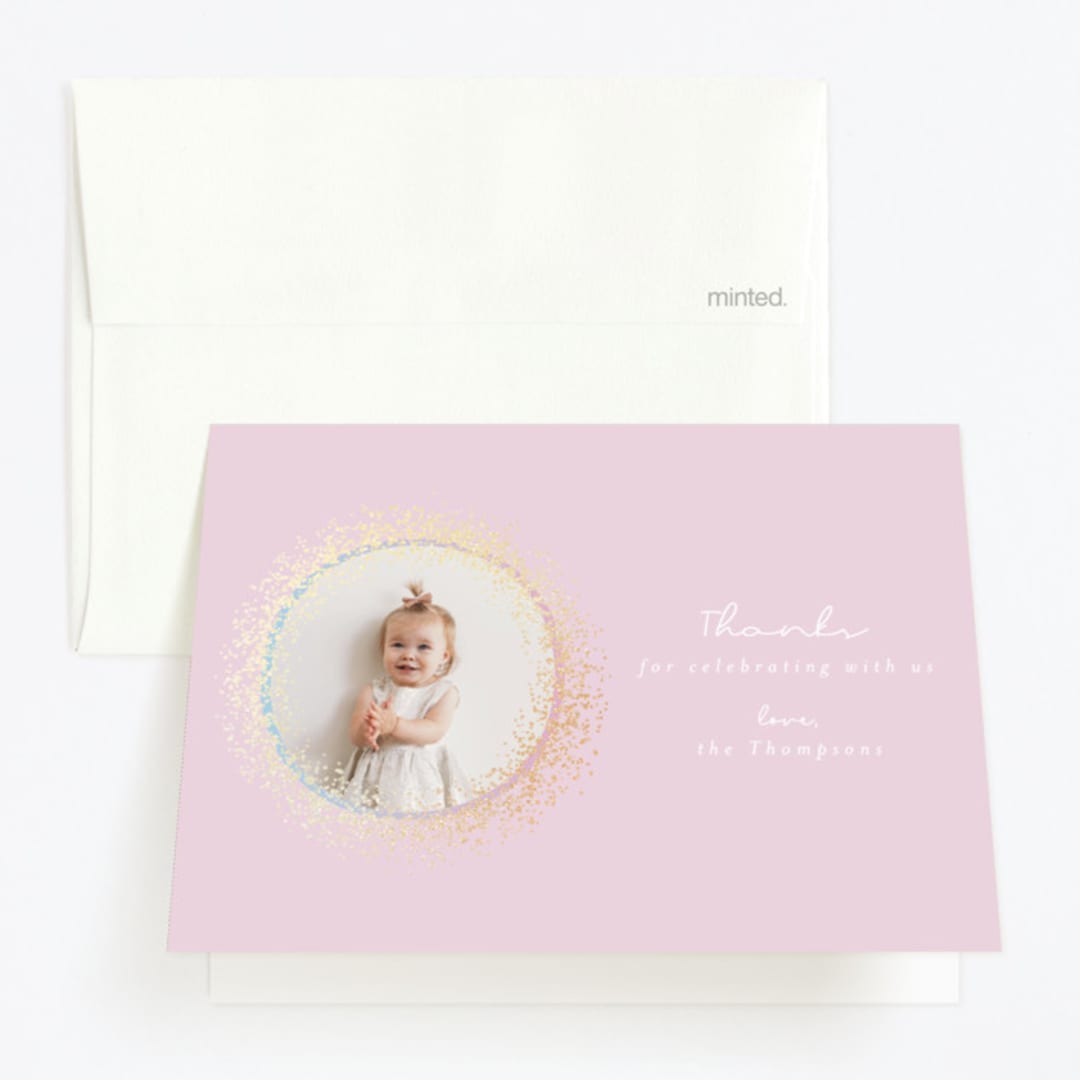 "Sparkle One" - Children's Birthday Party Thank You Cards in Cotton Candy by Ashlee Townsend - Front
