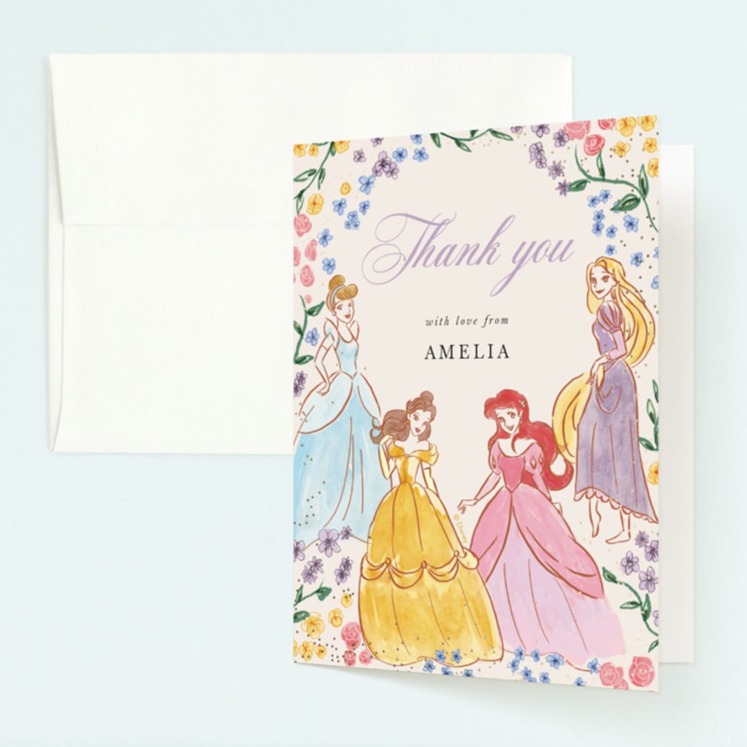 "Disney Princess Garden Party" - Children's Birthday Party Thank You Cards in Buttercream by Cass Loh - Front