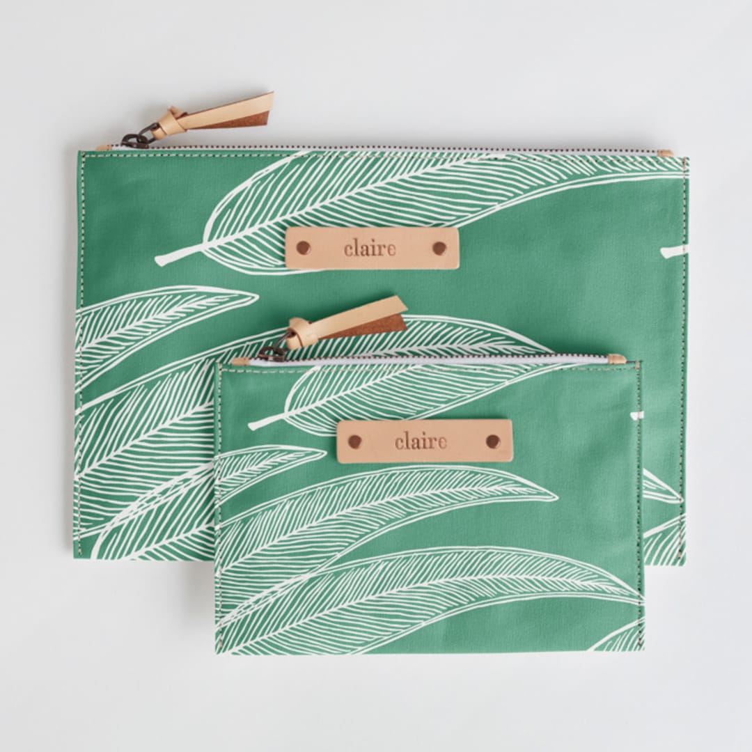 "Sketched Willow" - Catch All Pouch Set in Moss by Katharine Watson - Catch-All Pouch Set
