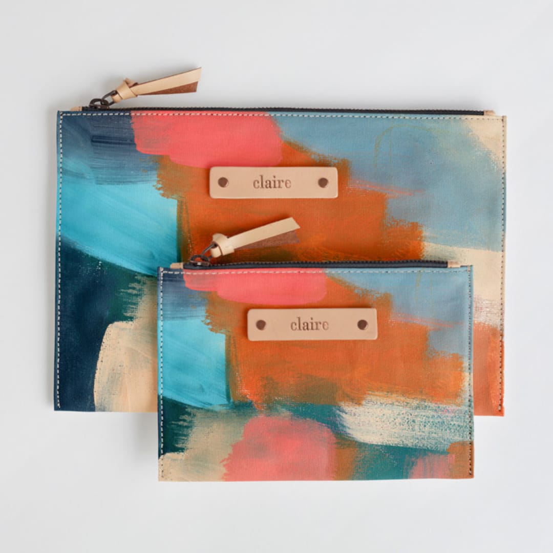 "Shuffle" - Catch All Pouch Set in Salmon by Lindsay Megahed - Catch-All Pouch Set