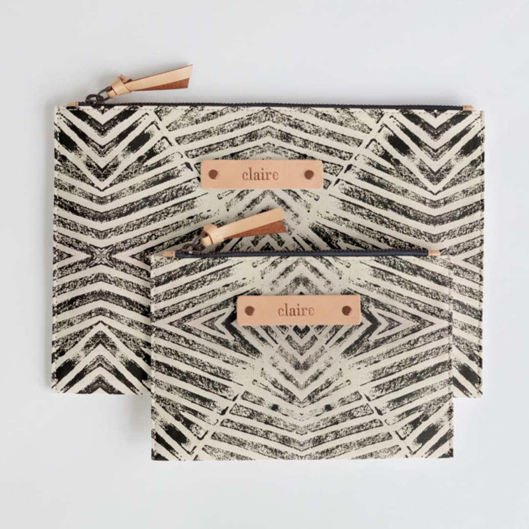 "zigzag" - Catch All Pouch Set in Newsprint by Miranda Mol - Catch-All Pouch Set