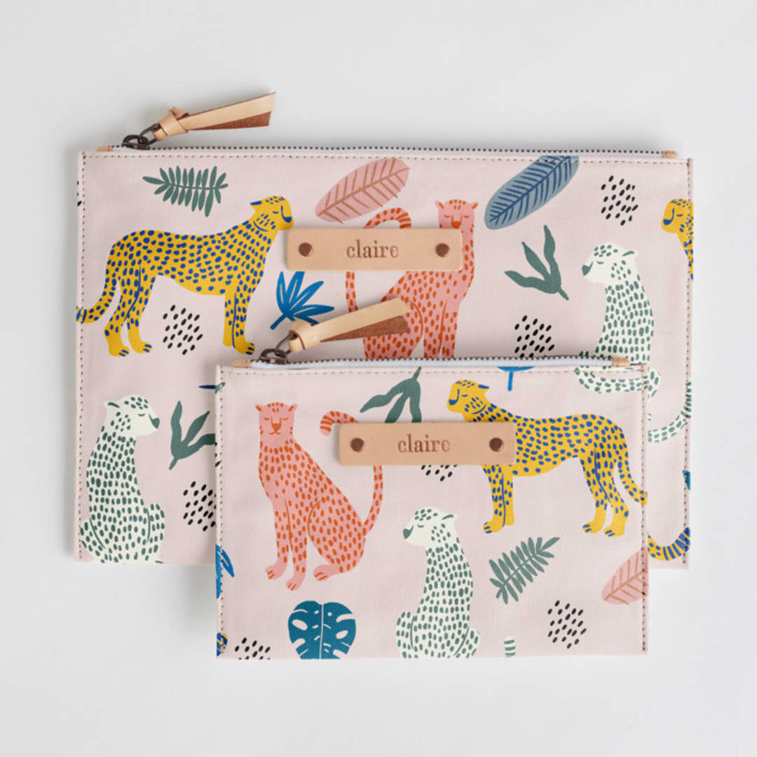 "Cheetah Tropical" - Catch All Pouch Set in Blush by iamtanya - Catch-All Pouch Set