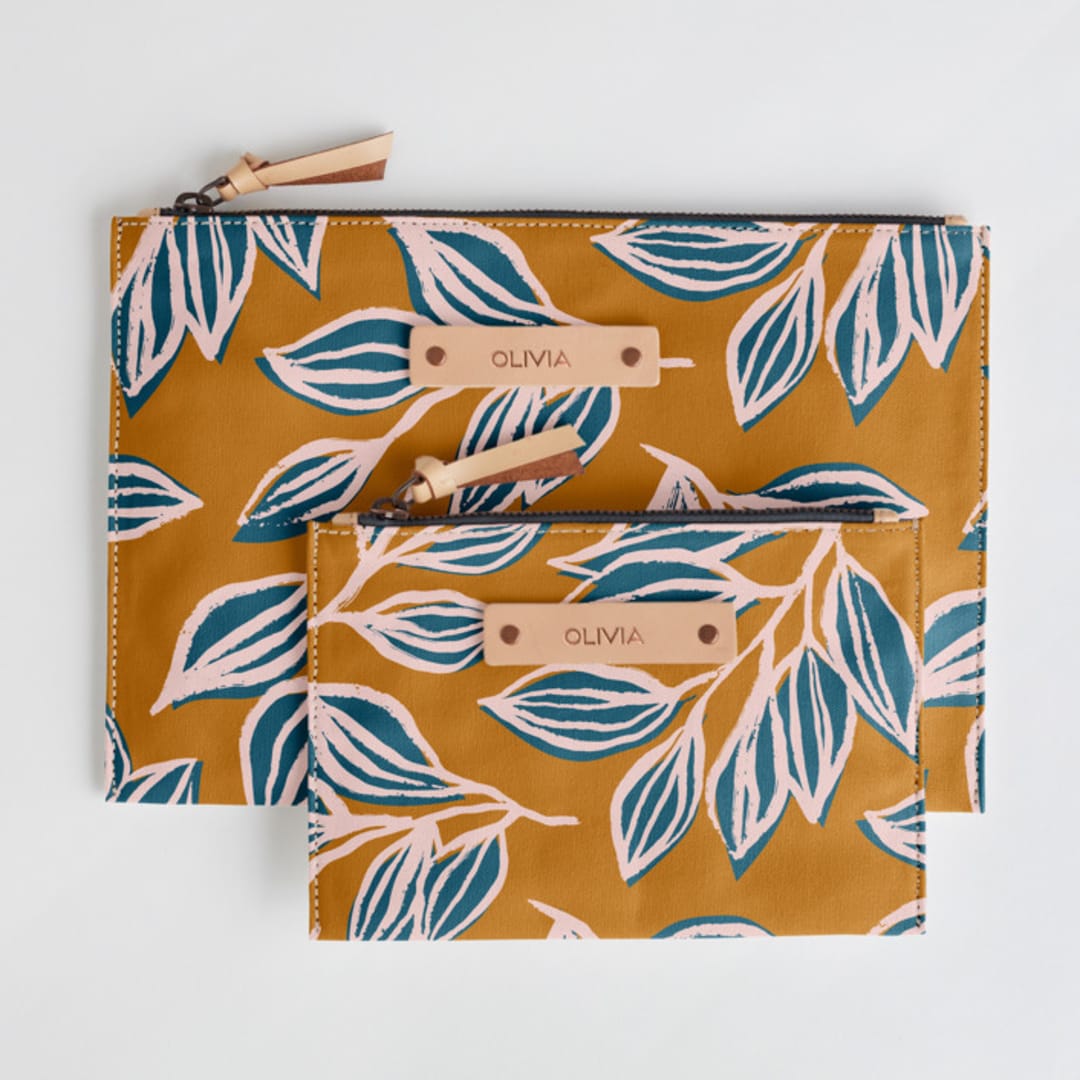 "Wandering" - Catch All Pouch Set in Mustard by Alicia Schultz - Catch-All Pouch Set