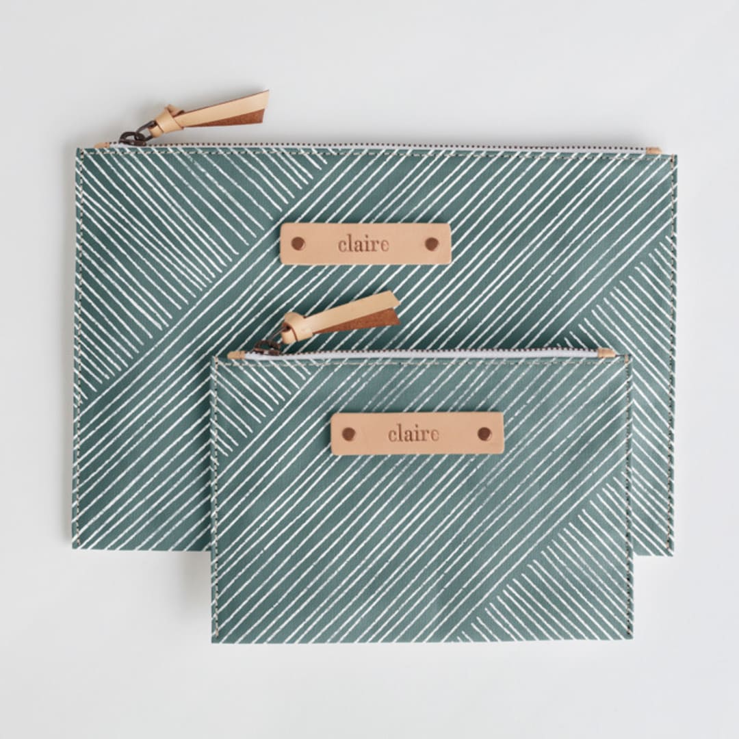 "Line Wrap" - Catch All Pouch Set in Cactus by Michelle Taylor - Catch-All Pouch Set