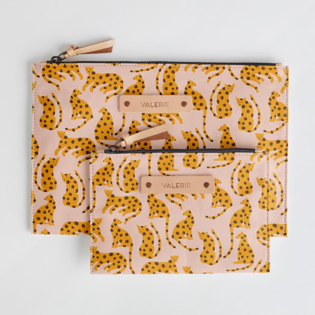 "Cat Lounge" - Catch All Pouch Set in Blush by Betsy Siber - Catch-All Pouch Set