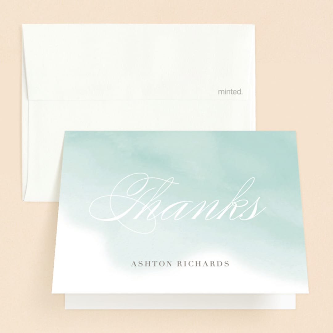 "Water Wash" - Confirmation Thank You Cards in Aqua by Lehan Veenker - Front
