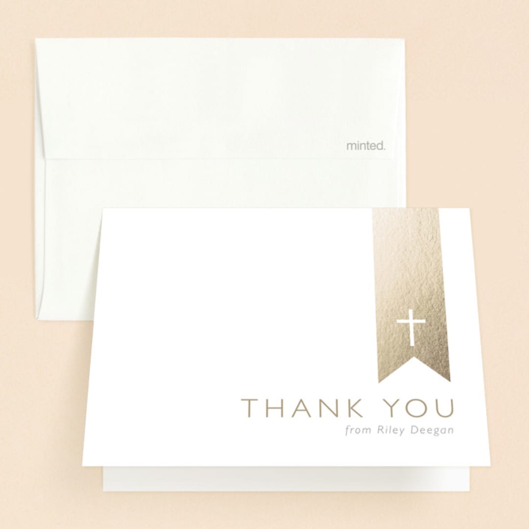 "Gold on White" - Confirmation Thank You Cards in Brass by Erin Deegan - Front