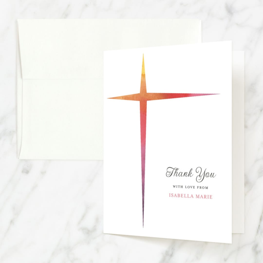 "Ombre Cross" - Confirmation Thank You Cards in Vanilla by Beth Schneider - Front
