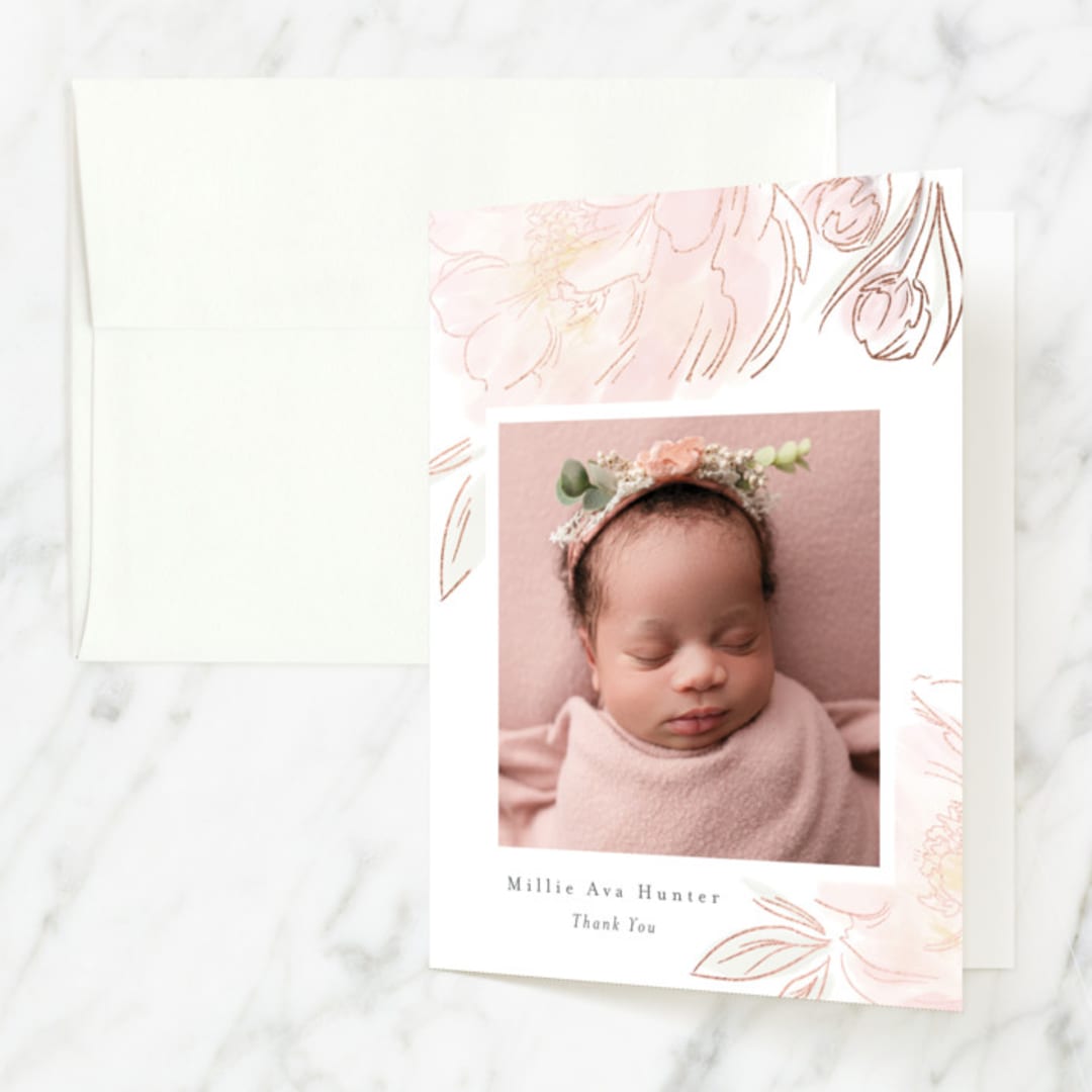 "Sweet Peony" - Baptism and Christening Thank You Cards in Peony by Nicoletta Savod - Front