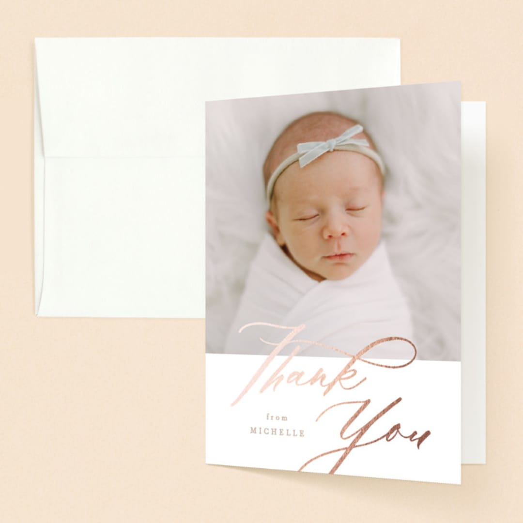 "Luxe script" - Baptism and Christening Thank You Cards in Toffee by Creo Study - Front