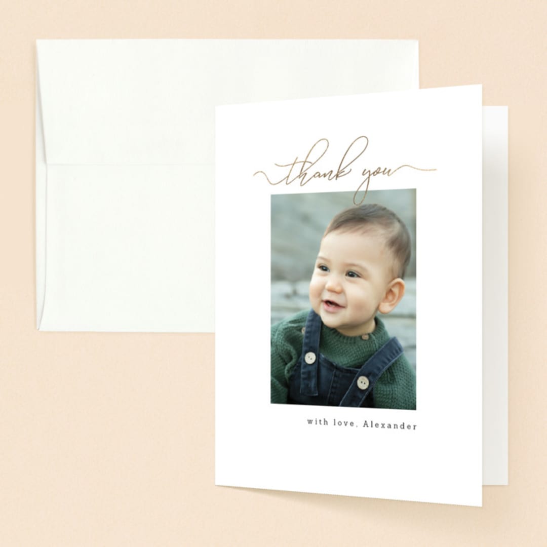 "Golden" - Baptism and Christening Thank You Cards in Ink by Hudson meet Rose - Front