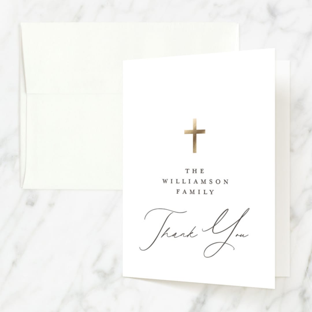"simple cross" - Baptism and Christening Thank You Cards in Cloud by Phrosné Barwood - Front