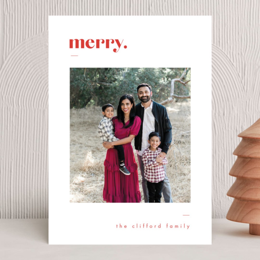 "Bold Merry" - Holiday Cards in Cranberry by That Girl Press - Front