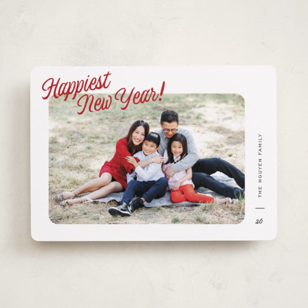 "Joy Snapshot" - Holiday Cards in Cranberry by Pixel and Hank - Front