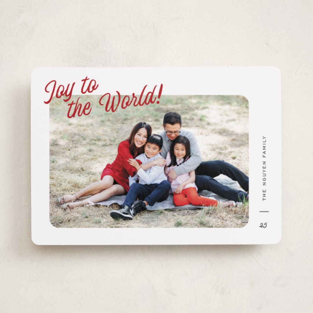 "Joy Snapshot" - Holiday Cards in Cranberry by Pixel and Hank - Front