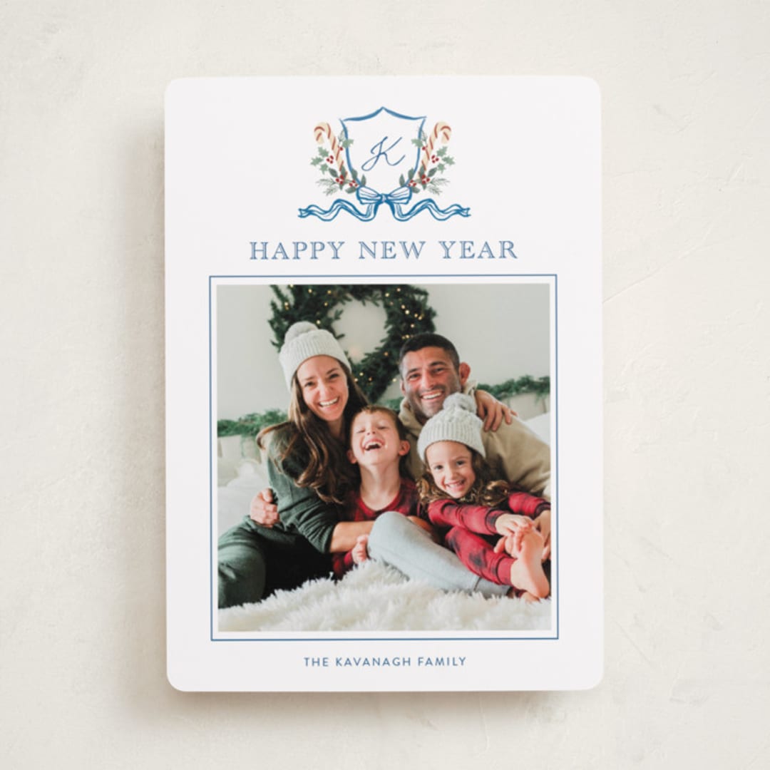 "Family Crest" - Holiday Cards in Blue Spruce by Cass Loh - Front