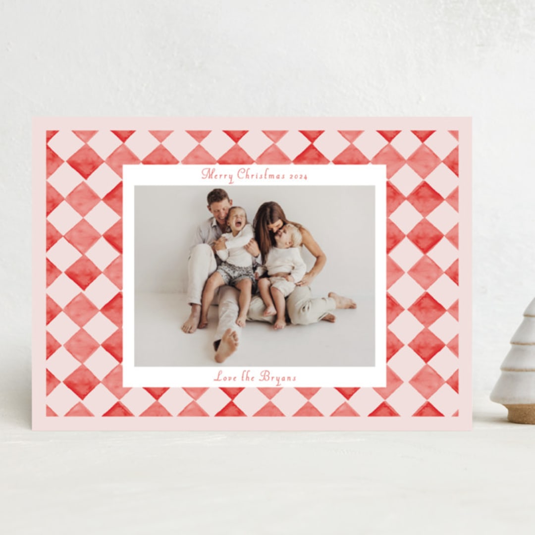 "Hand Painted Checkerboard" - Holiday Cards in Cherry by Michelle Harrick - Front
