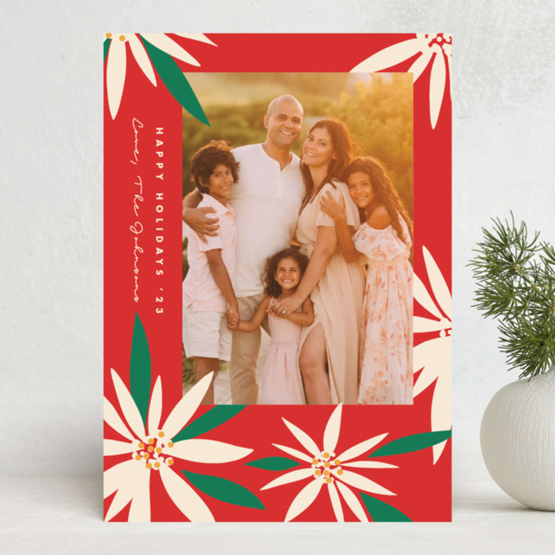 "Vintage Poinsettias" - Holiday Cards in Poinsettia by Becky Nimoy - Front