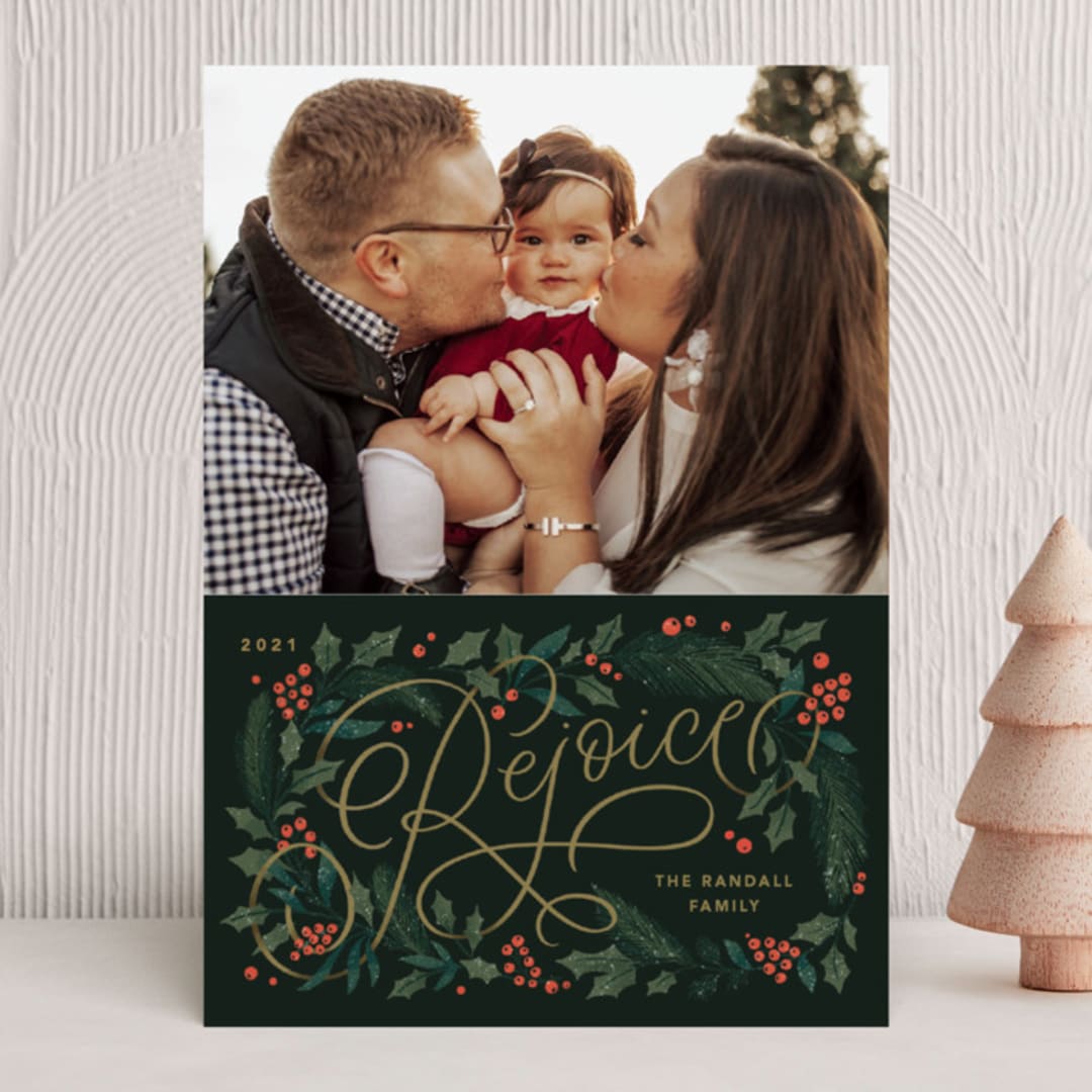 "Rejoice Pines" - Holiday Cards in Peach by Kristen Smith - Front