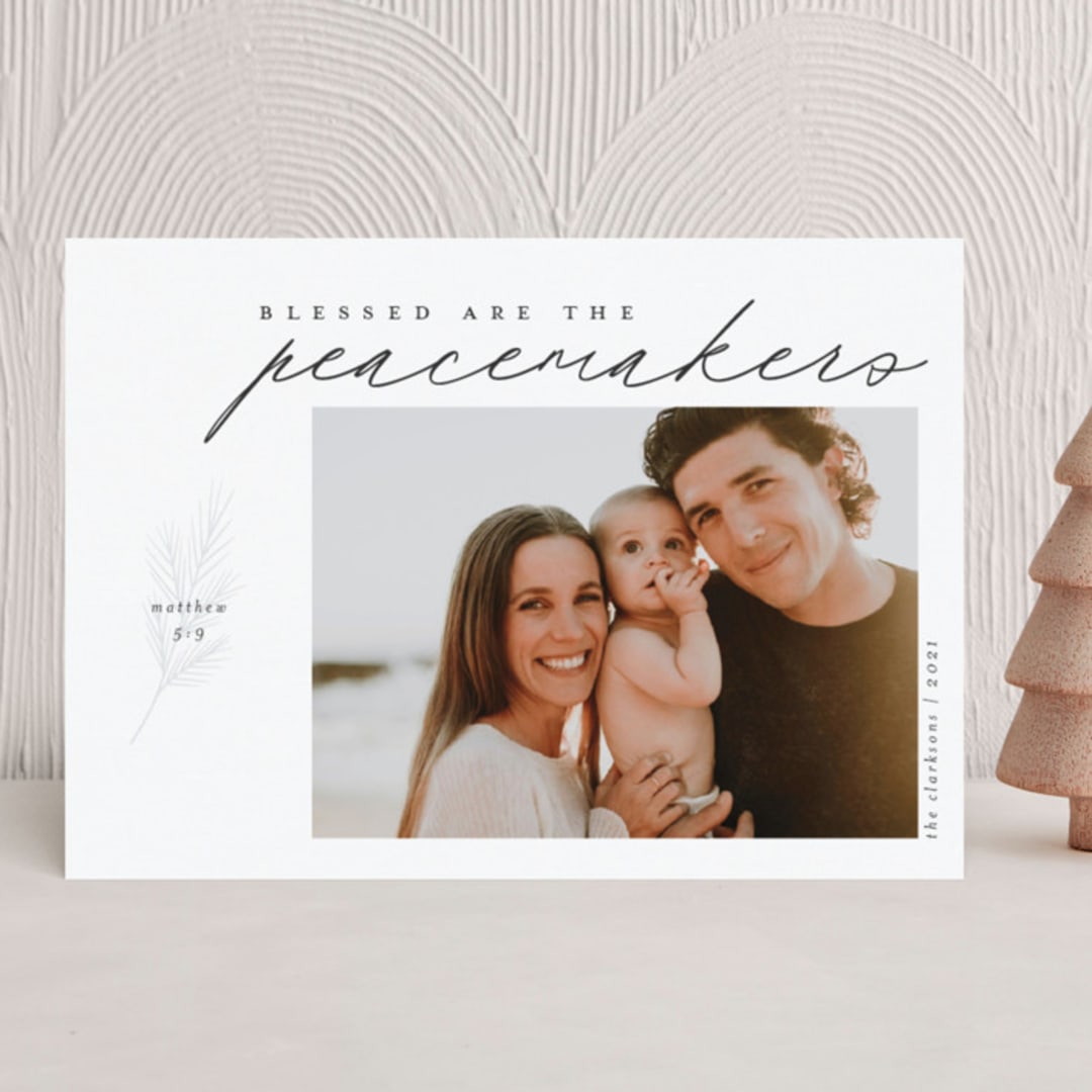 "Blessed Peacemakers" - Holiday Cards in Coal by Pk Designs - Front