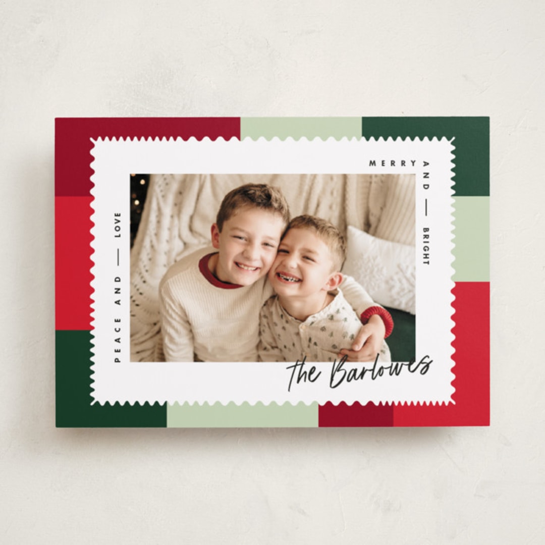 "Modern Quilt" - Holiday Cards in Poinsettia by Owl and Toad - Front