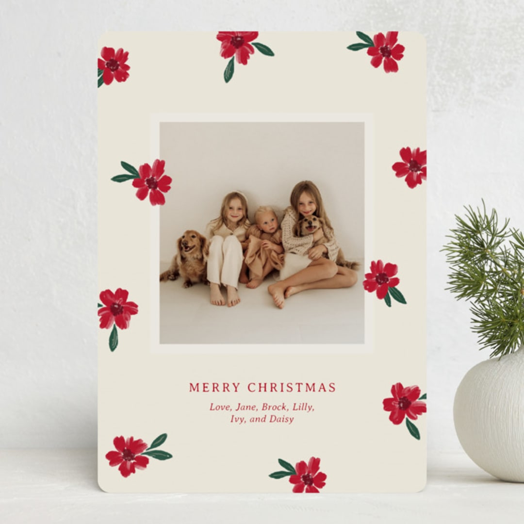 "Painted Petals" - Holiday Cards in Poinsettia by Kercia Jane - Front