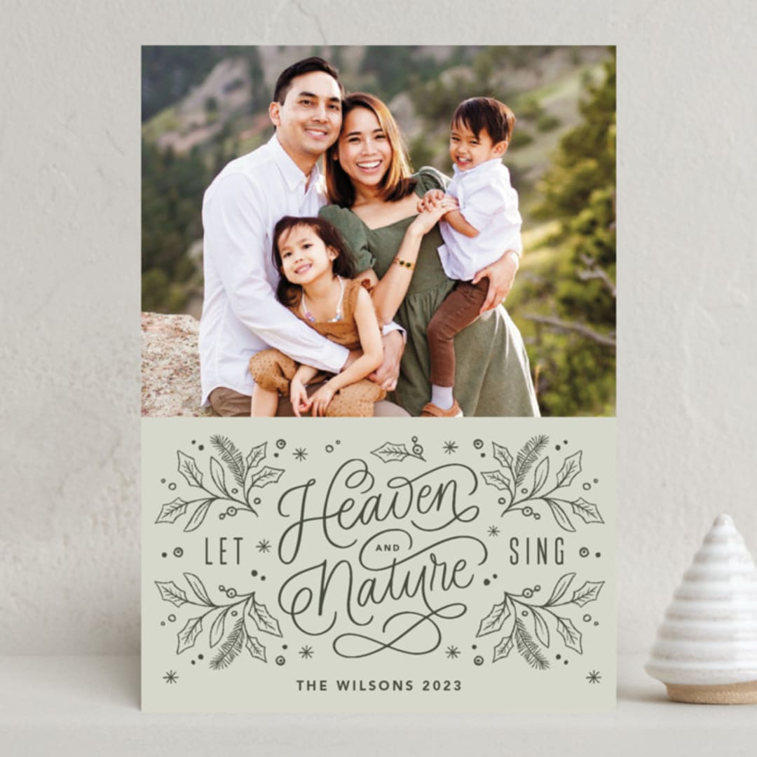 "Let Heaven" - Holiday Cards in Sage by Kristen Smith - Front