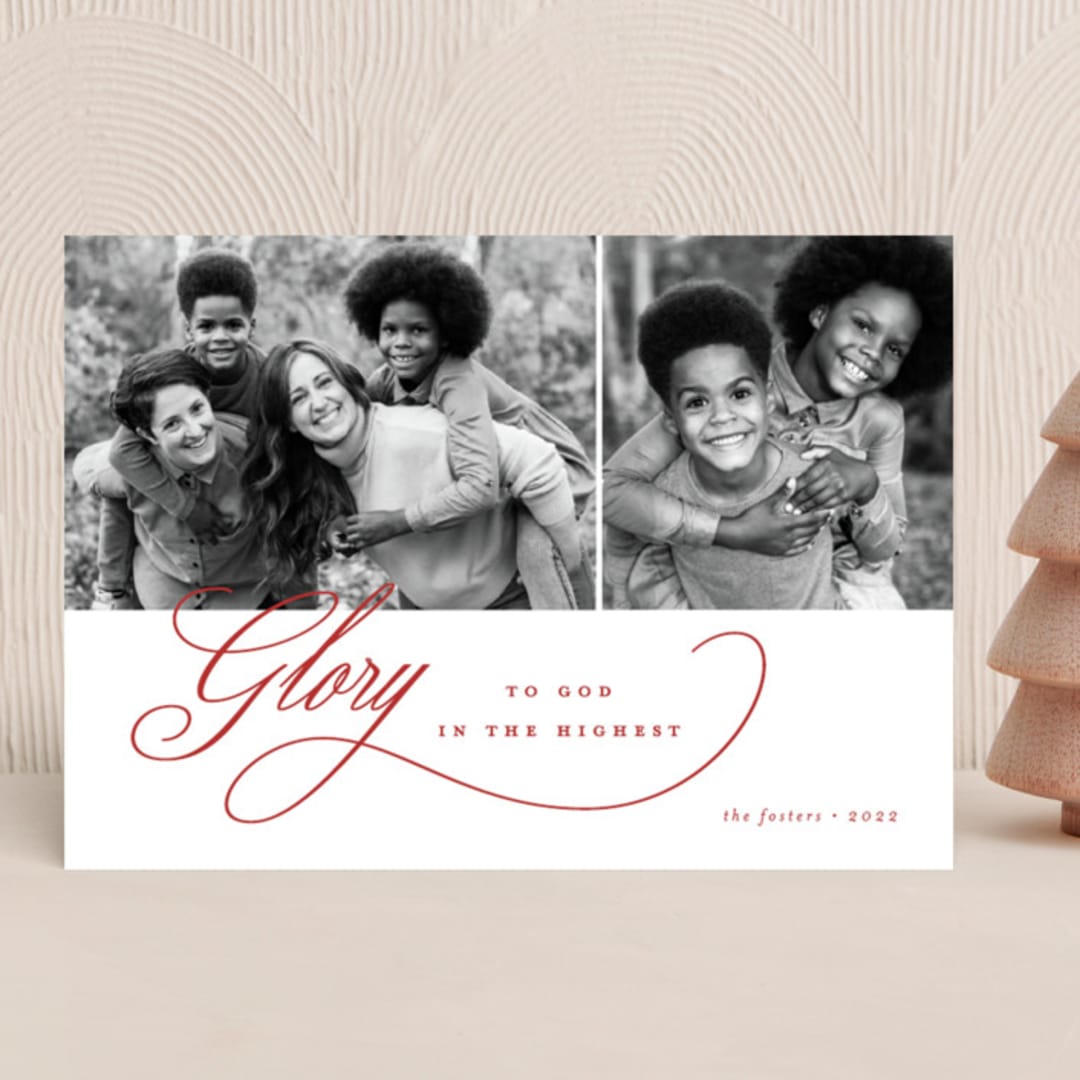 "Elegant Glory" - Holiday Cards in Poinsettia by Brianne Larsen - Front