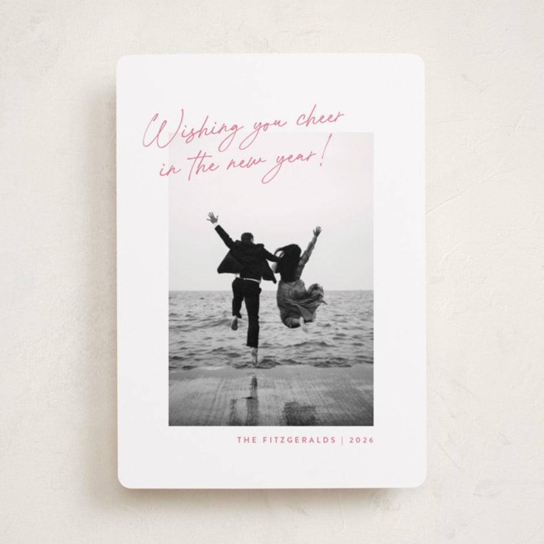 "Top Script Note" - Holiday Cards in Peony by Jackie Crawford - Front