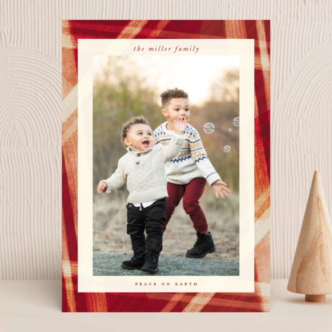 "Warm Plaid Frame" - Holiday Cards in Holiday Red by Grace Kreinbrink - Front