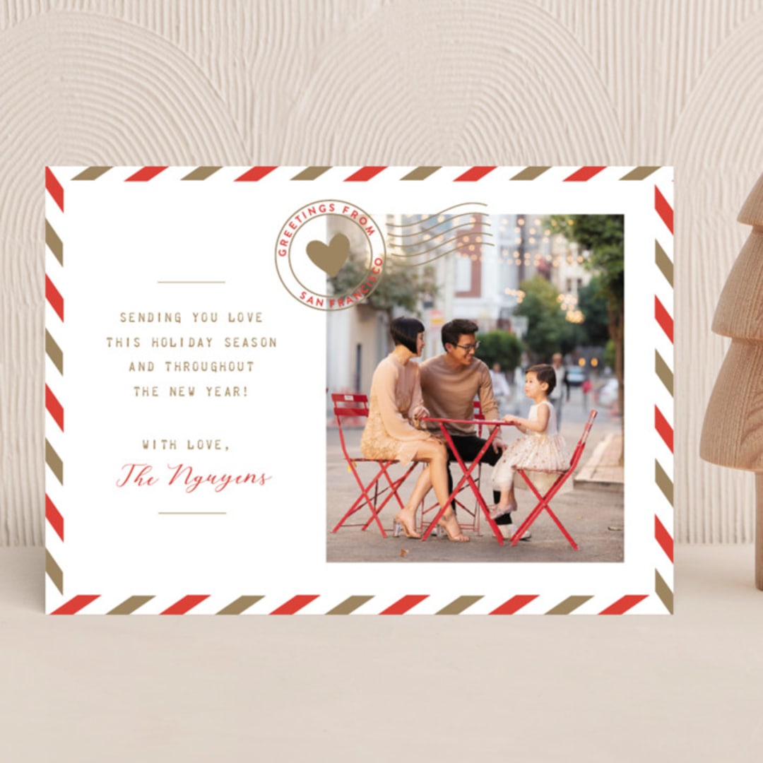 "Holiday Air Mail" - Holiday Cards in Cranberry by The Social Type - Front